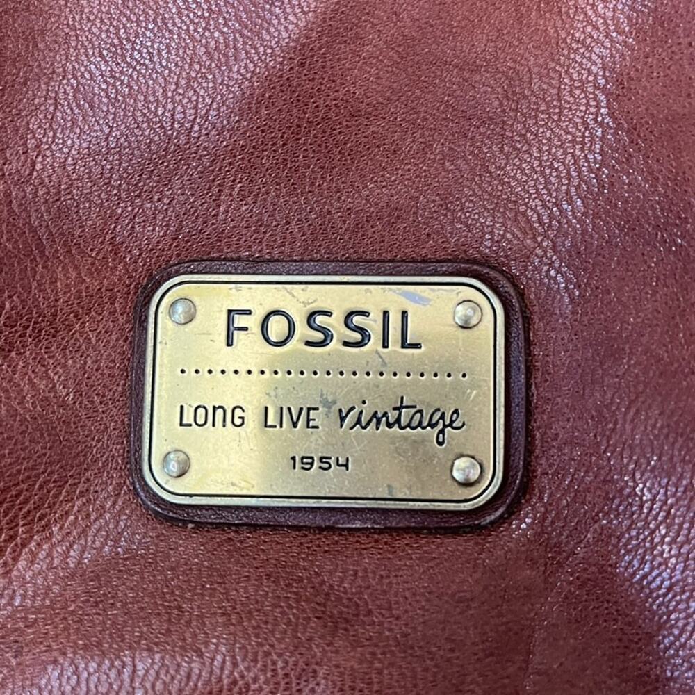 Fossil Long Live Vintage 1954 Chestnut Brown Leather Handbag Hobo Saddle Bag - Picture 9 of 13